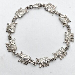 Vtg Sterling Silver 925 Elephant Animal Fetish Bracelet 7.5” Length - 10mm Width